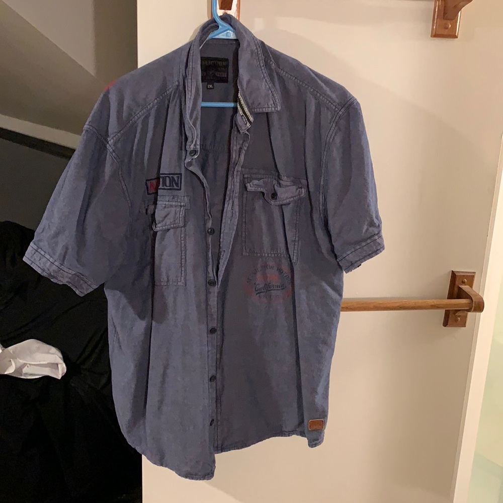 Affliction short sleeve button up 2x blue
